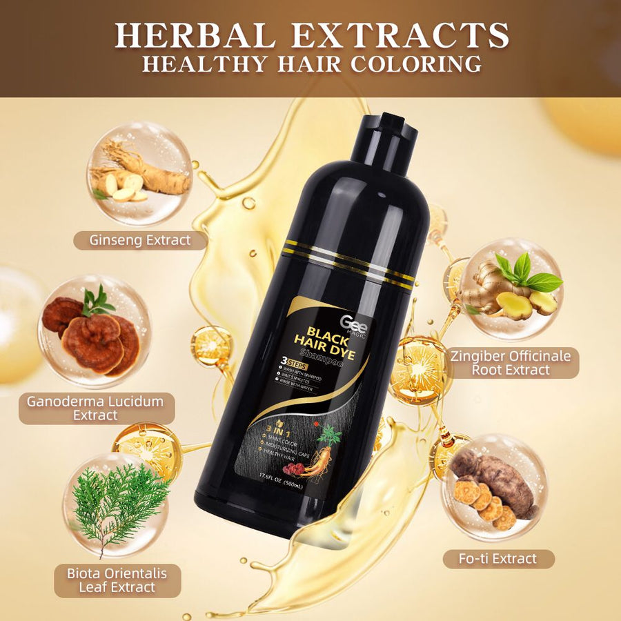 3-in-1 Herbal Hair Dye Shampoo, Black, 500ml