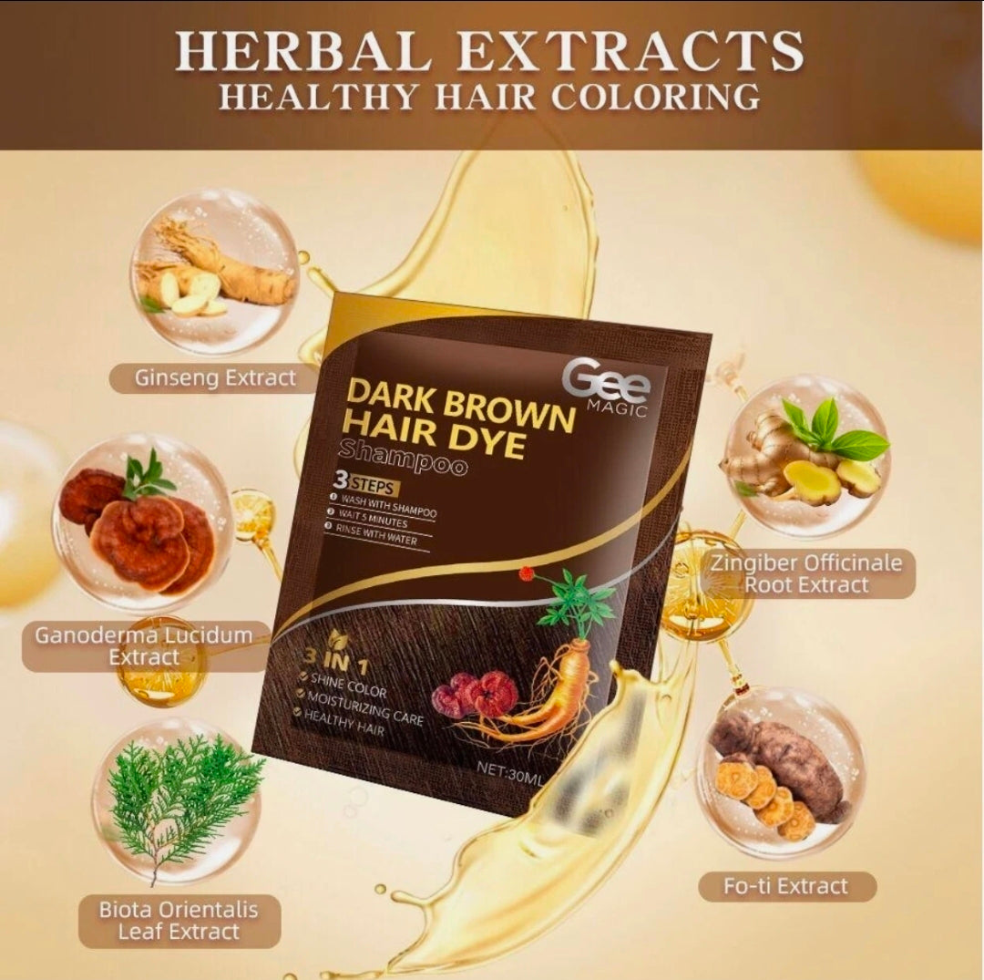 3-in-1 Herbal Hair Dye Shampoo, dark brown, 10 Pieces x 30ml